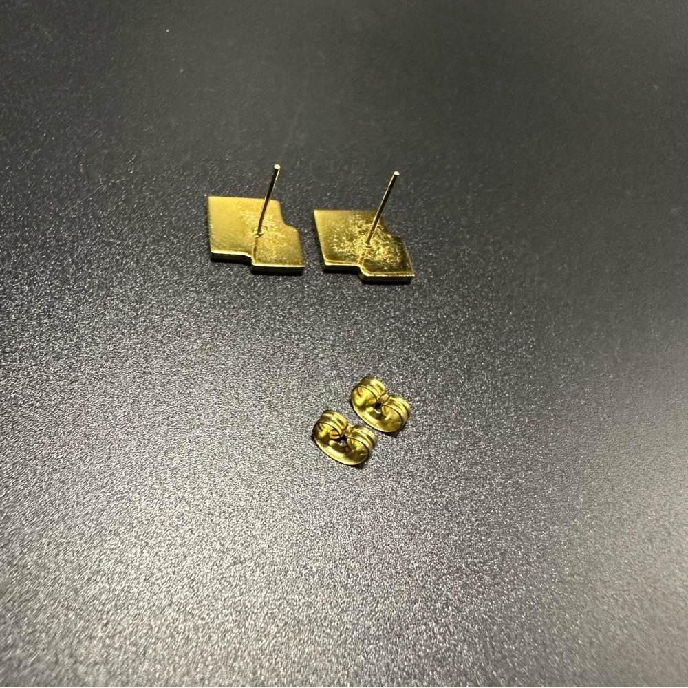 Michael Kors Signature Gold and Black Toned Square Pierced Earrings VTG - Picture 3 of 8